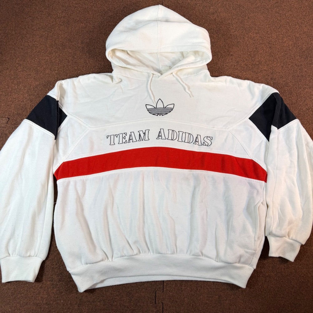 Vintage Adidas Trefoil Team Adidas Hoodie Men White Rd Black Colorblock Pullover